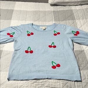 Cherry Embroidered Women's Blue Sweater